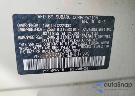 2021 Subaru Forester Sport from USA, damaged, VIN JF2SKARC6MH497599